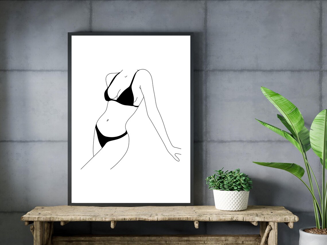 Elegant Female Figure in Swimsuit Minimalist Line Art Poster - Image 3