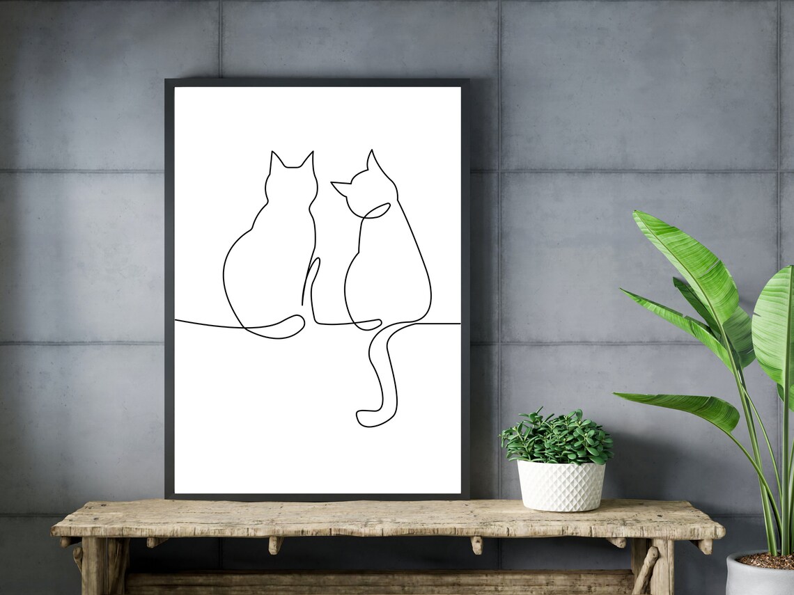 Minimalist Two Cat Line Art, Cat Lover Art Print - Image 3