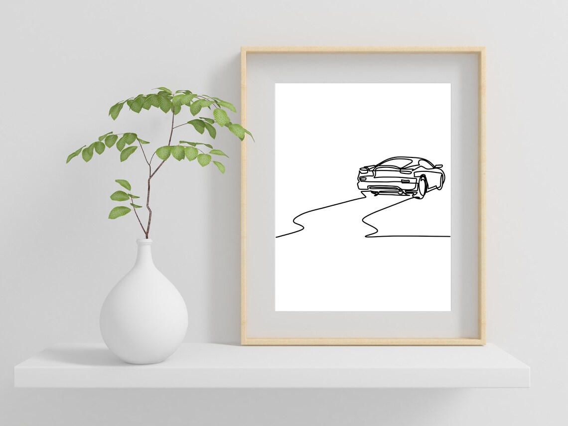 Sports Car Rear View Driving Away Minimalist Single Line Art Poster - Image 2