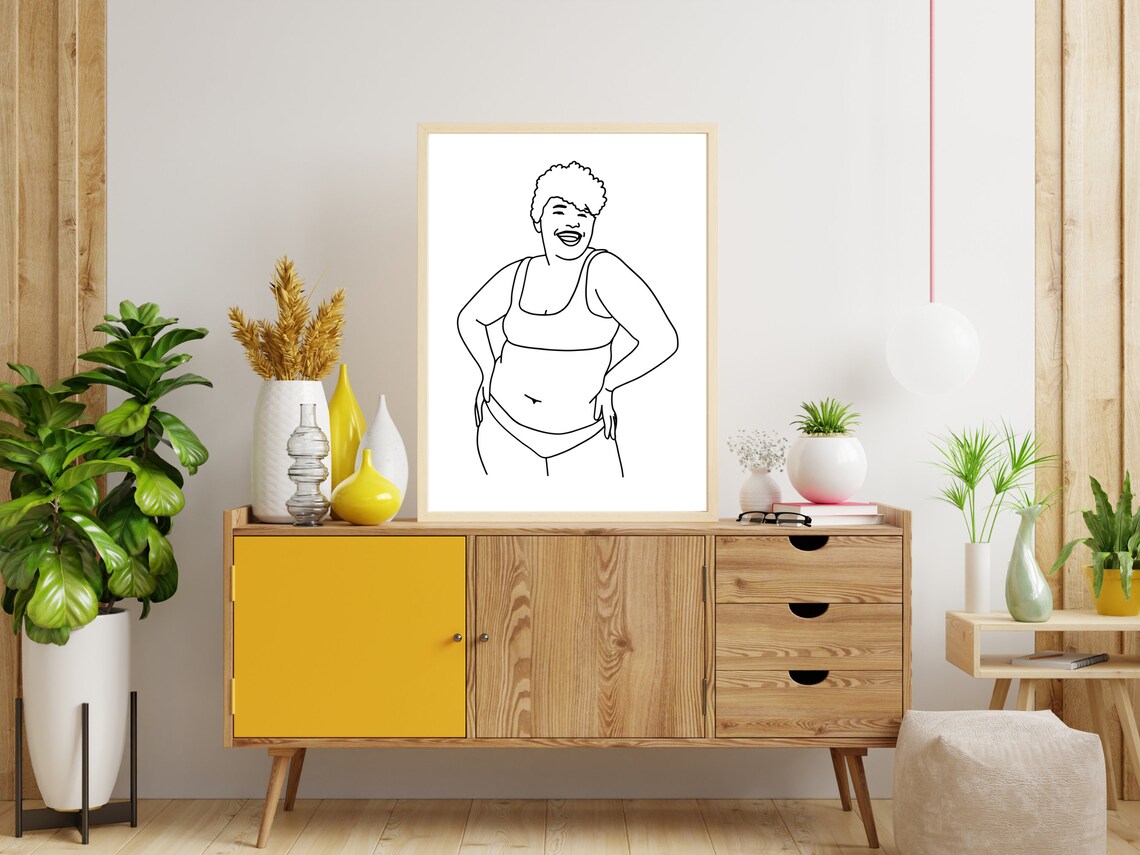 Smiling Curvy Woman Afro Hair Line Art Body Positive Feminist Poster - Image 4