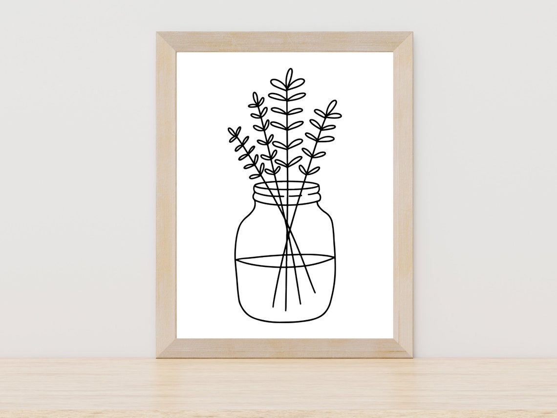Wildflowers In Glass Jar Minimalist Line Art Botanical Poster