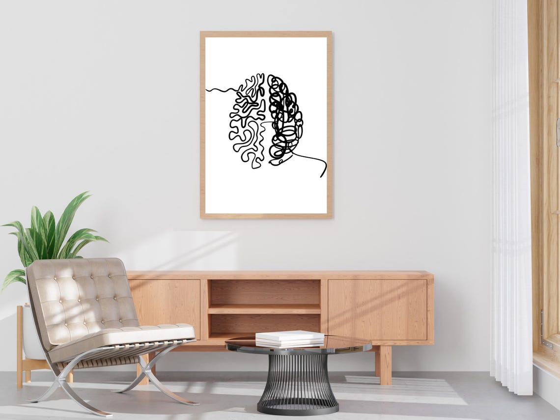 Human Brain Two Hemispheres Line Art Science Anatomy Office Poster - Image 4
