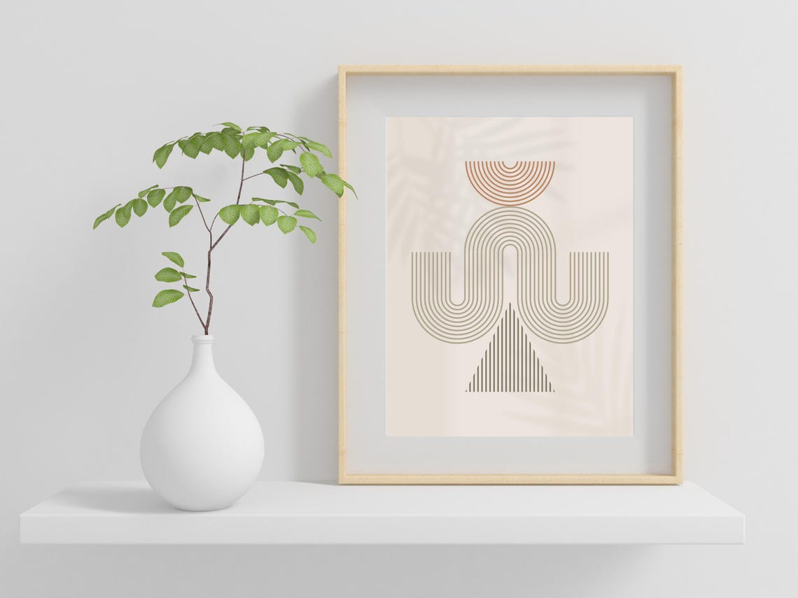 Boho Mid Century Modern Rainbow Arch Line Art Earth Tone Wall Art - Image 2
