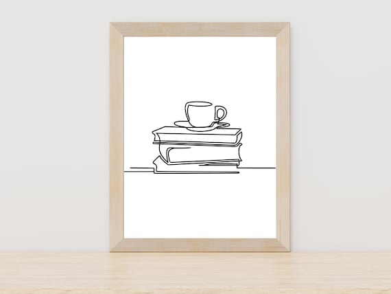Book Line Art, Bookish Kitchen Wall Art Print