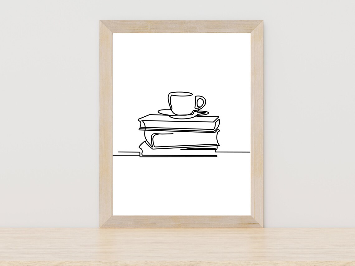 Book Line Art, Bookish Kitchen Wall Art Print