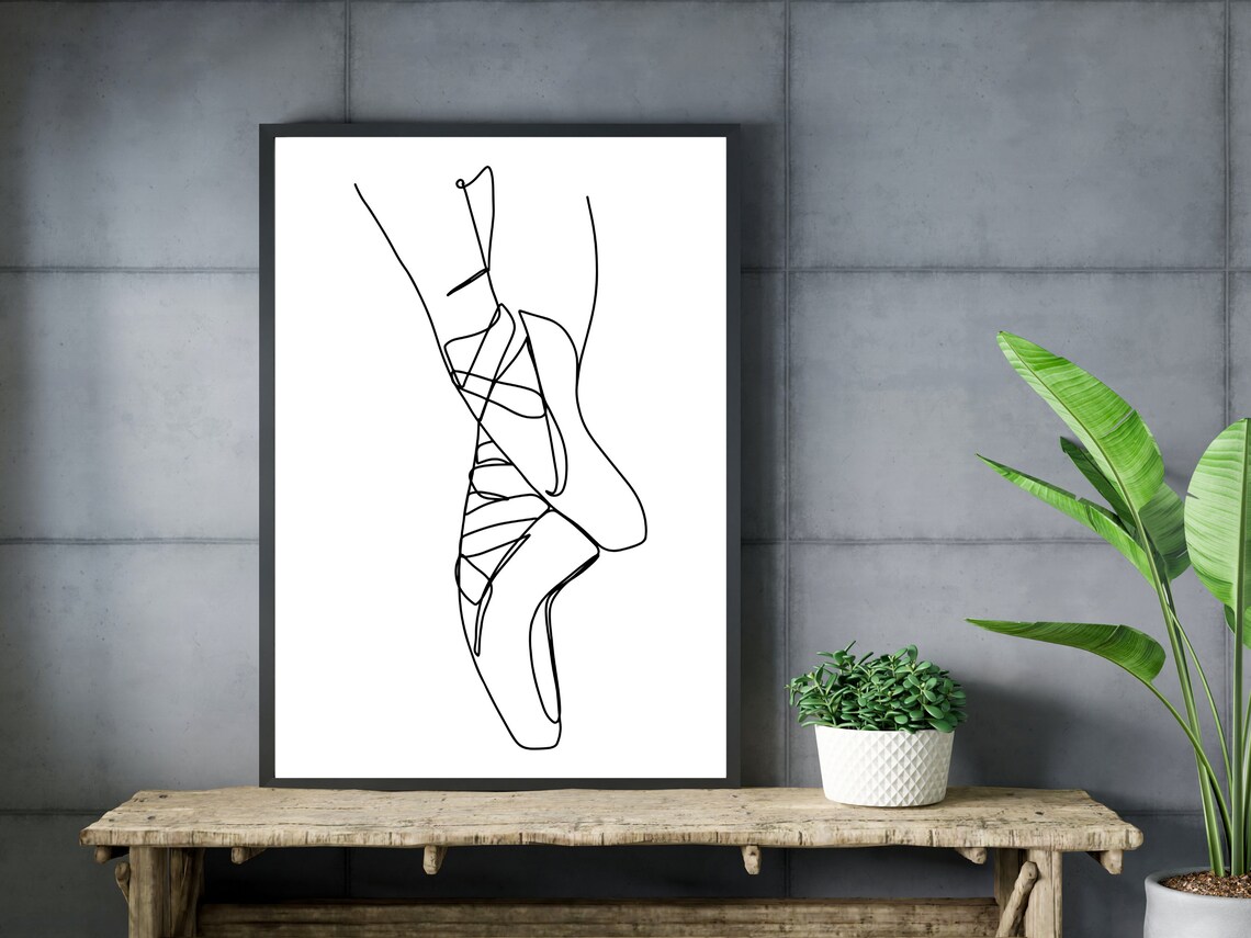 Minimalist Ballerina Slipper Line Art, Art Print - Image 3