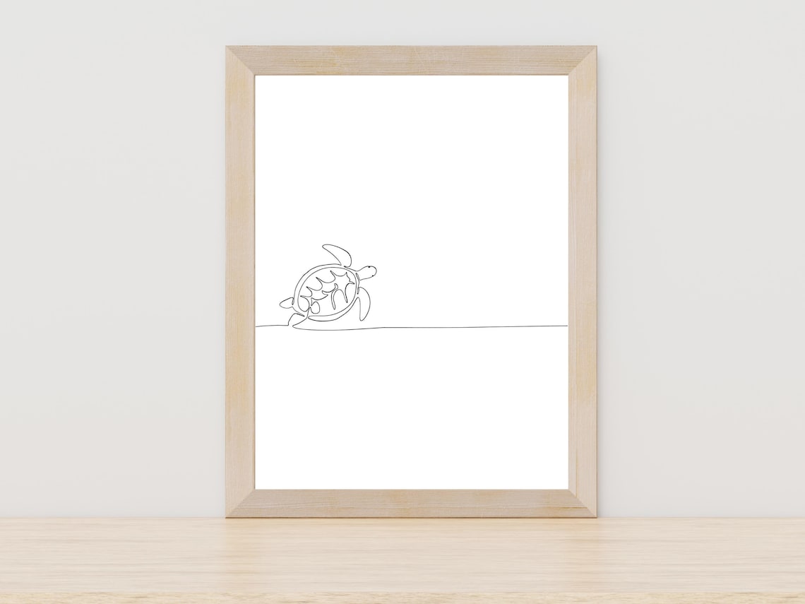 Baby Sea Turtle Hatching One Line Art Ocean Nursery Wall Poster