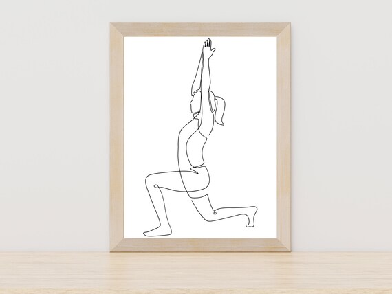 Warrior One Lunge Yoga Pose Woman Line Art Strength Balance Poster