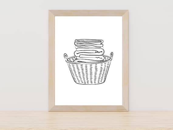 Laundry Basket Line Art Laundry Room Decor Minimalist Home Decor Laundry Art Print Black And White Line Art Simple Line Drawing Laundry