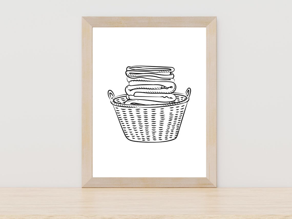 Laundry Basket Line Art Minimal Home Decor Cozy Gift Wall Art