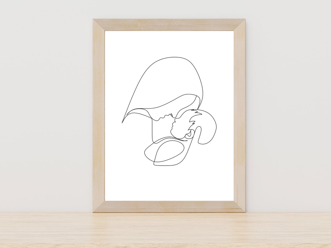 Line Drawing Mother And Baby Mothers Day Gift Mother And Child Wall Art Infant Art Newborn Art Mother And Baby Gift Nursery Decor Art