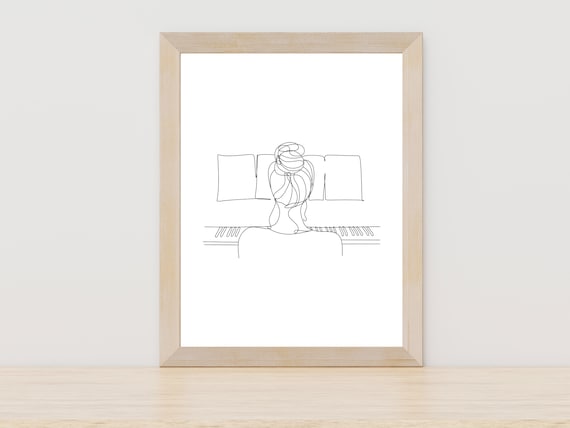 Women On Piano Line Art, Piano Lover Art Print