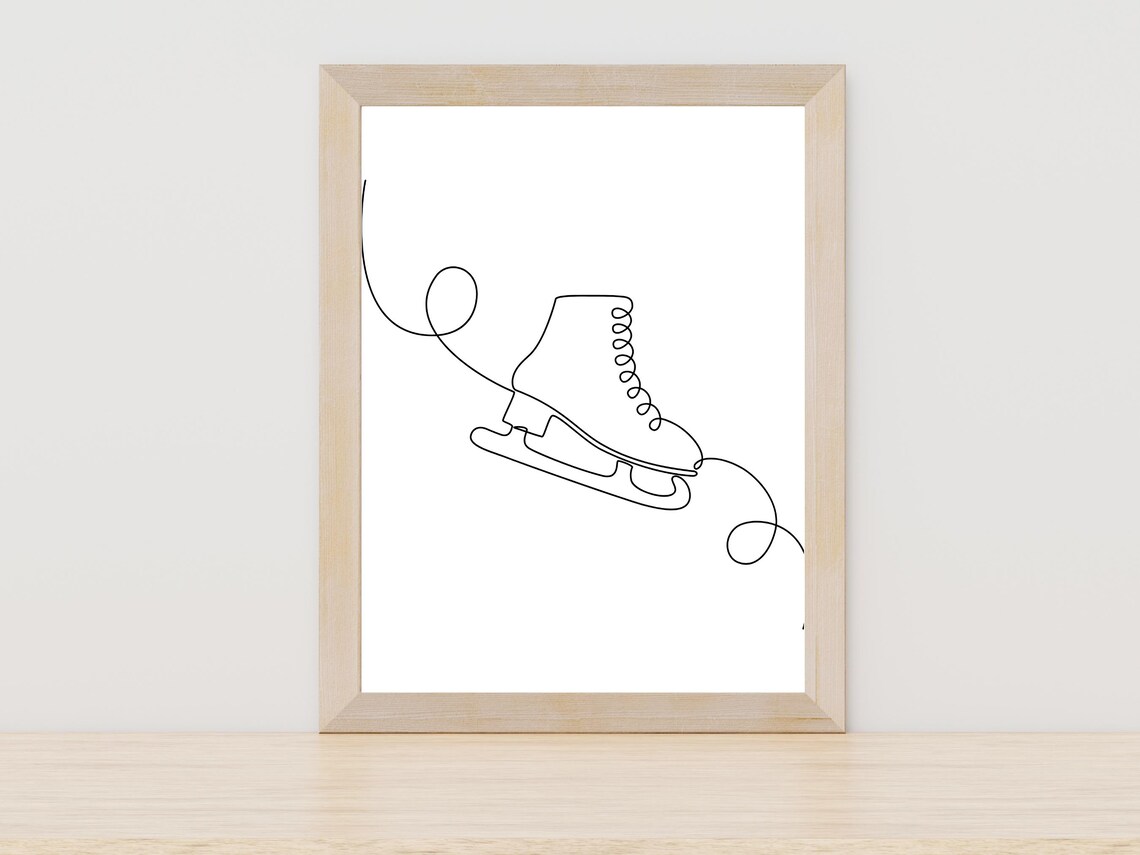 Single Ice Skate Swirl Minimalist One Line Art Winter Poster