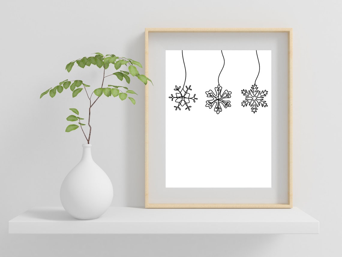 Three Hanging Snowflakes One Line Art Winter Season Decor Wall Art - Image 2