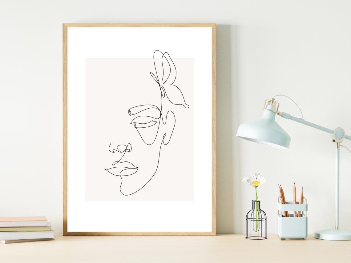 Elegant Woman Face Line Art With Leaf Accent Botanical Poster - Image 3