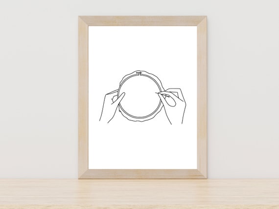 Minimal Embroidery Line Art Empty Hand Embroidery Art Embroidery Lover Wall Art Gift For Embroidery Minimal Wall Art Minimal Line Art