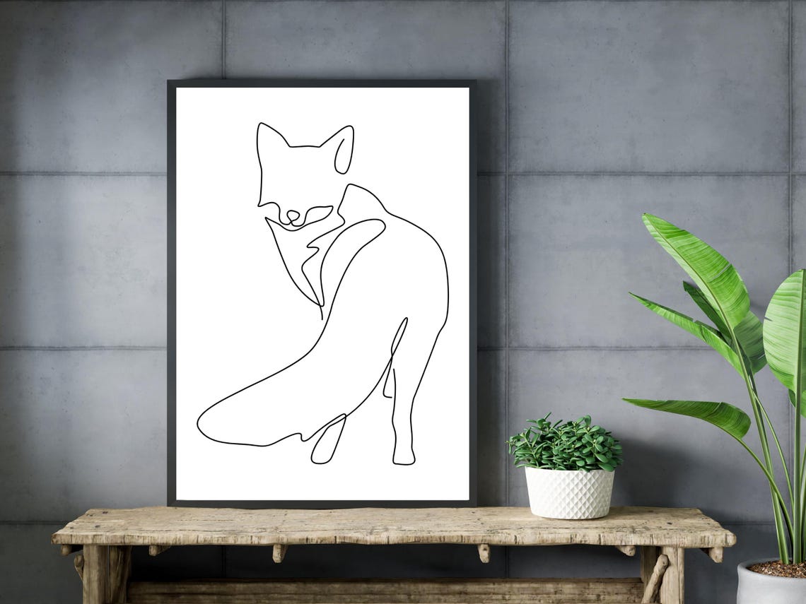 Fox One Line Drawing Minimalist Woodland Animal Modern Art Print - Image 3
