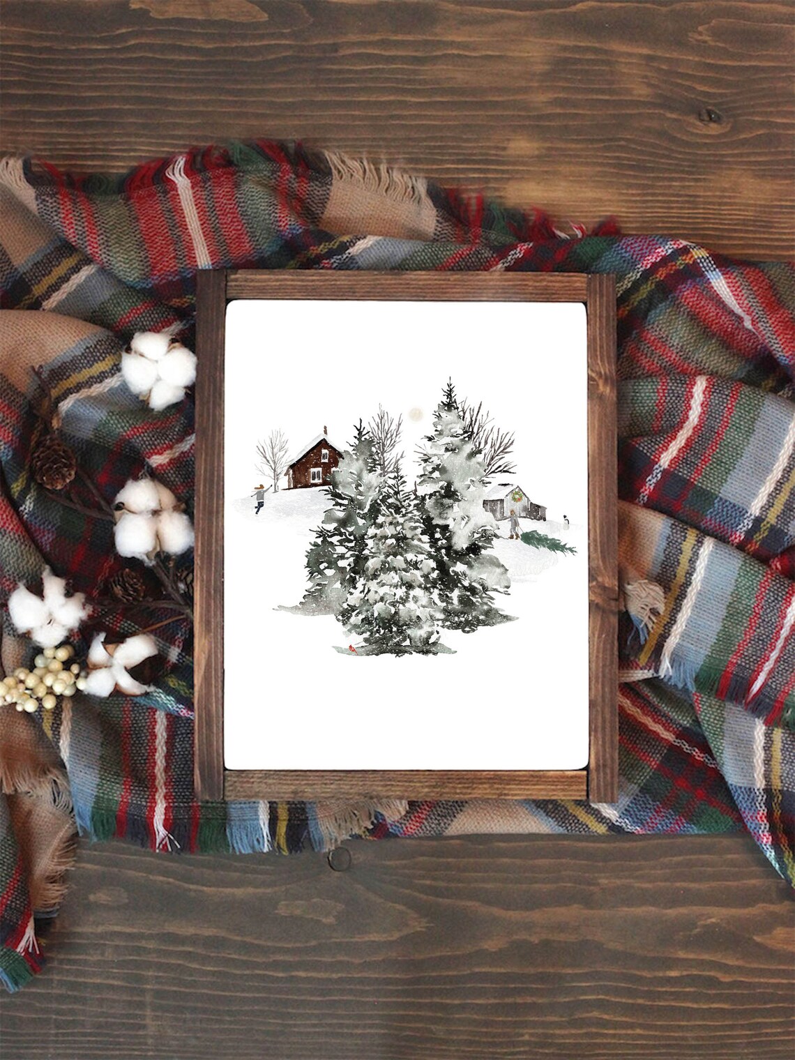 Country Christmas 5x7 8x10 11x14 16x20 18x24 Farmhouse Holiday Decor Watercolor Winter Print Christmas Snow Diy Decor - Image 3