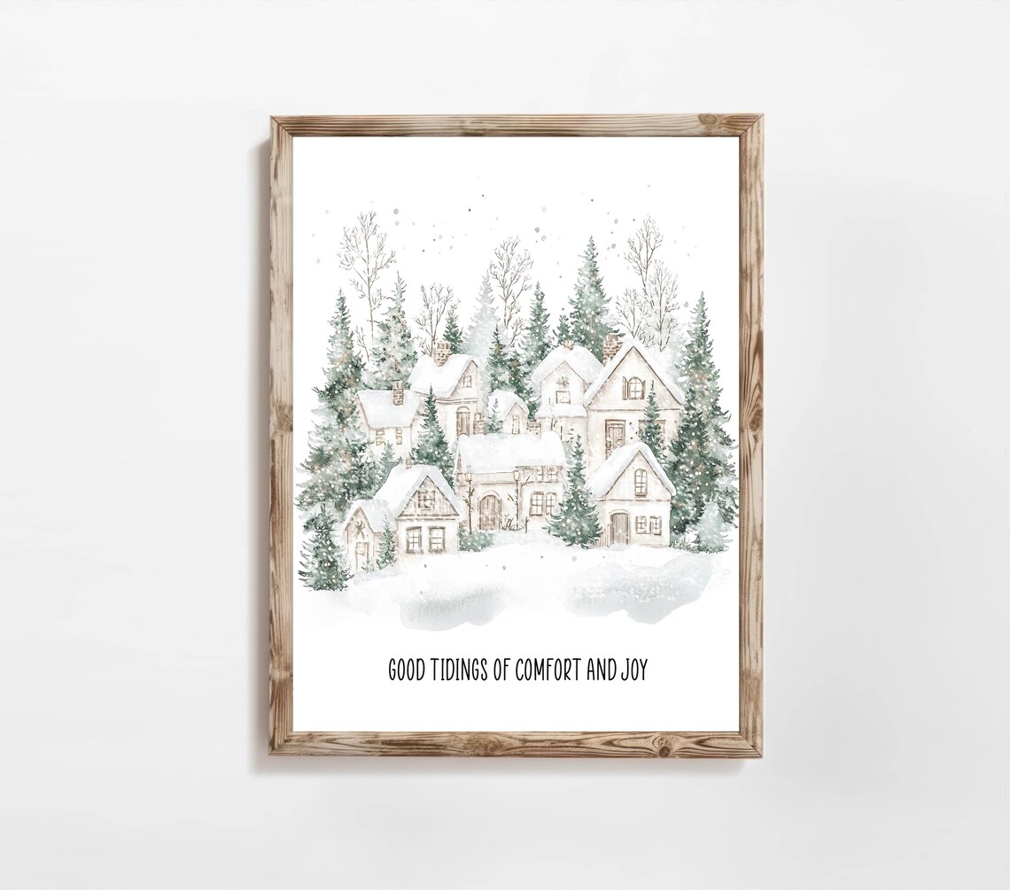 Good Tidings of Comfort and Joy Snowy Village Christmas Wall Art - Image 2