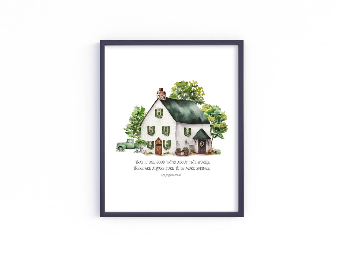 More Springs L.M. Montgomery Quote White Cottage Spring Garden Poster - Image 3