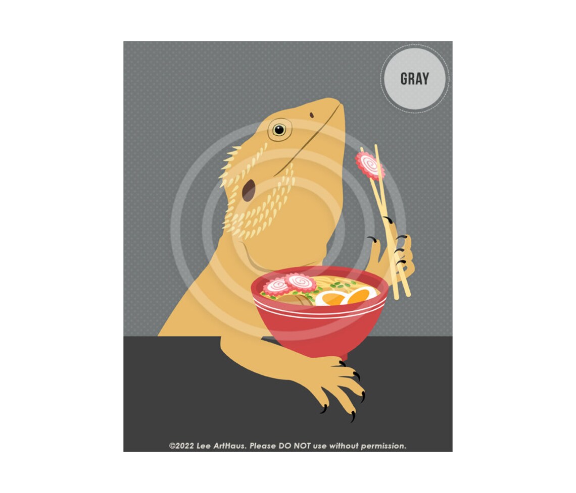 Bearded Dragon Eating Ramen Noodles Chopsticks Funny Pet Poster - Image 4