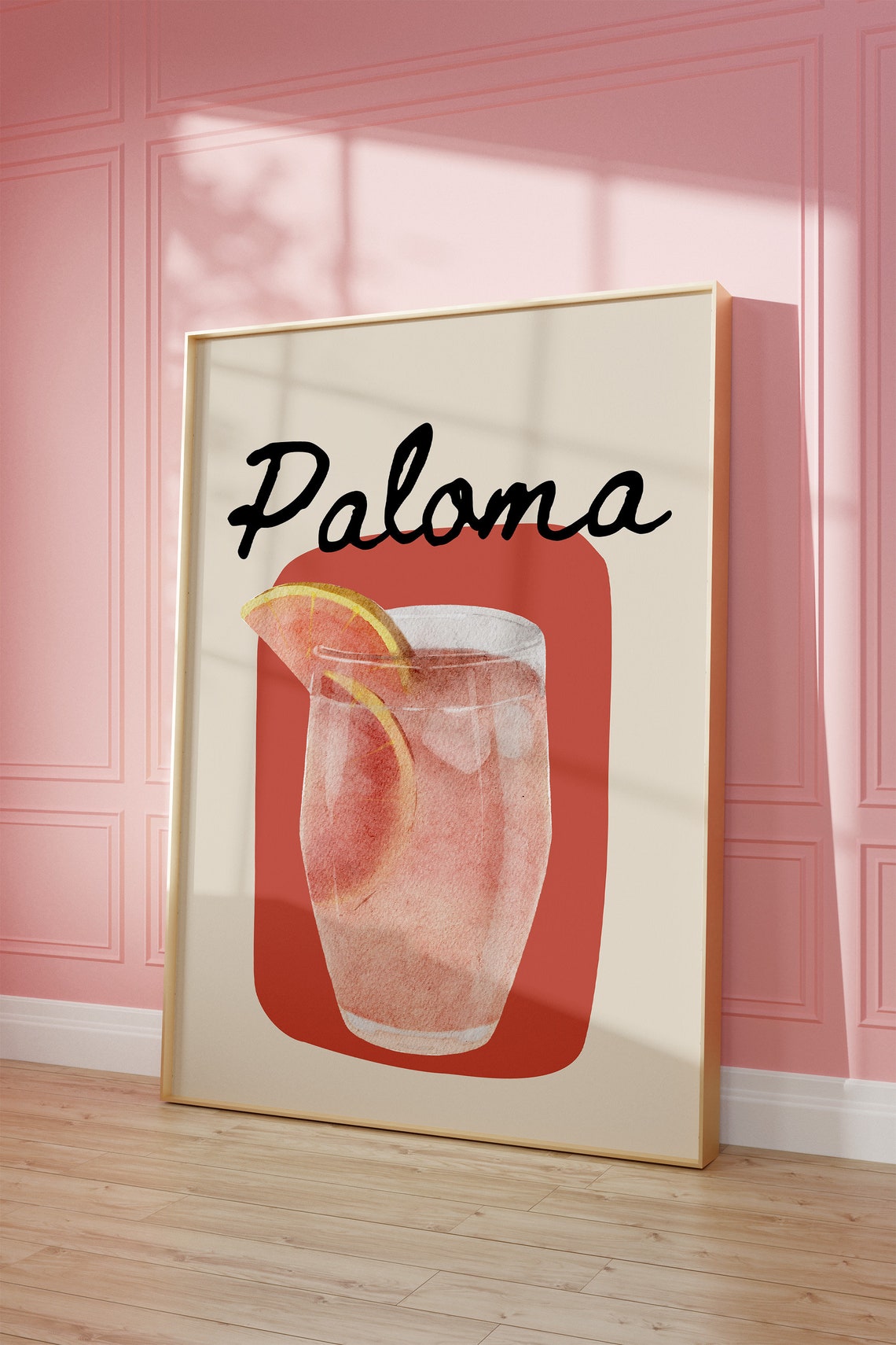 Paloma Pink Grapefruit Cocktail Script Retro Bar Decor Art Poster - Image 2