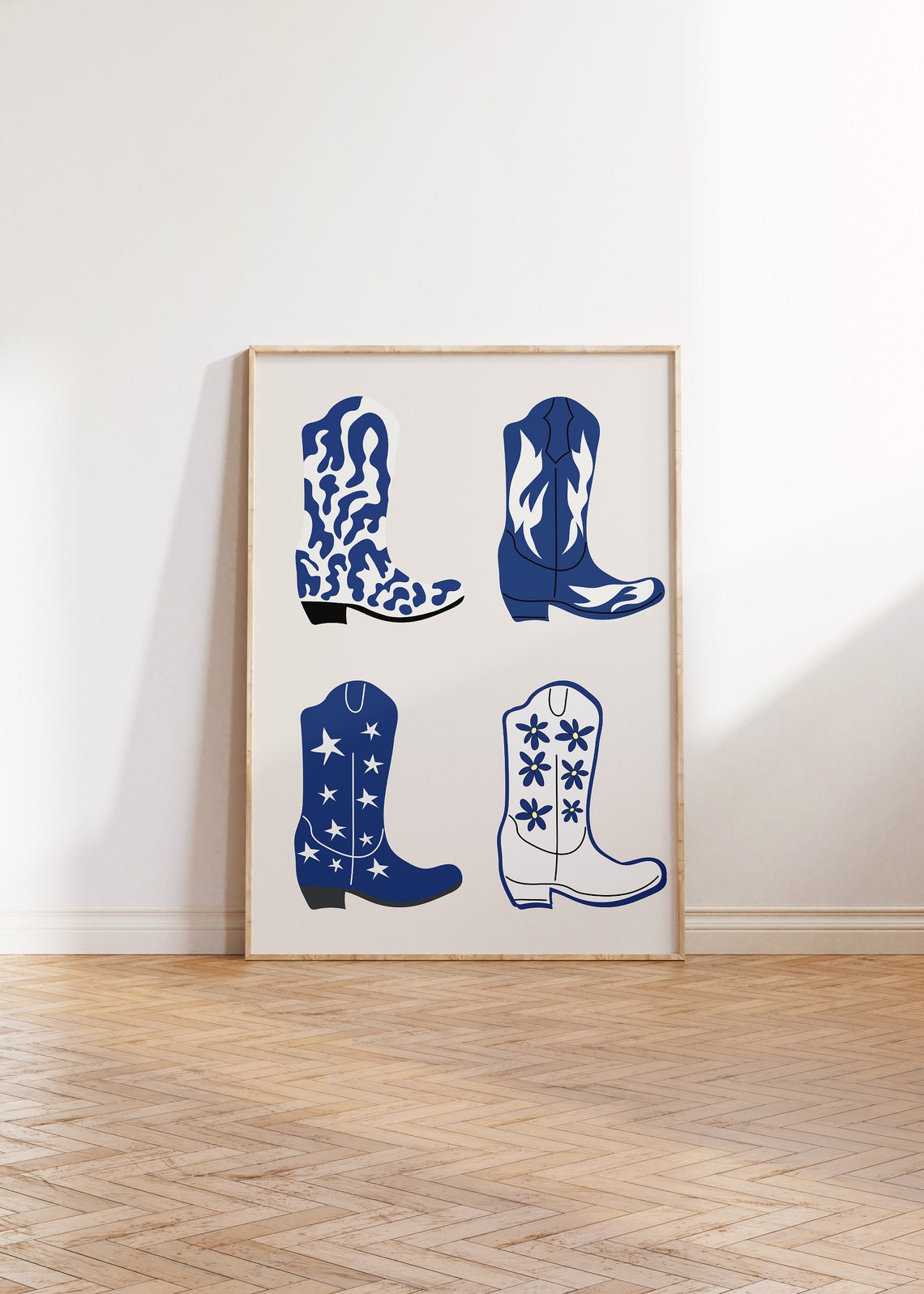 Blue Cowboy Boots Four Pattern Western Boho Style Decor Poster - Image 3