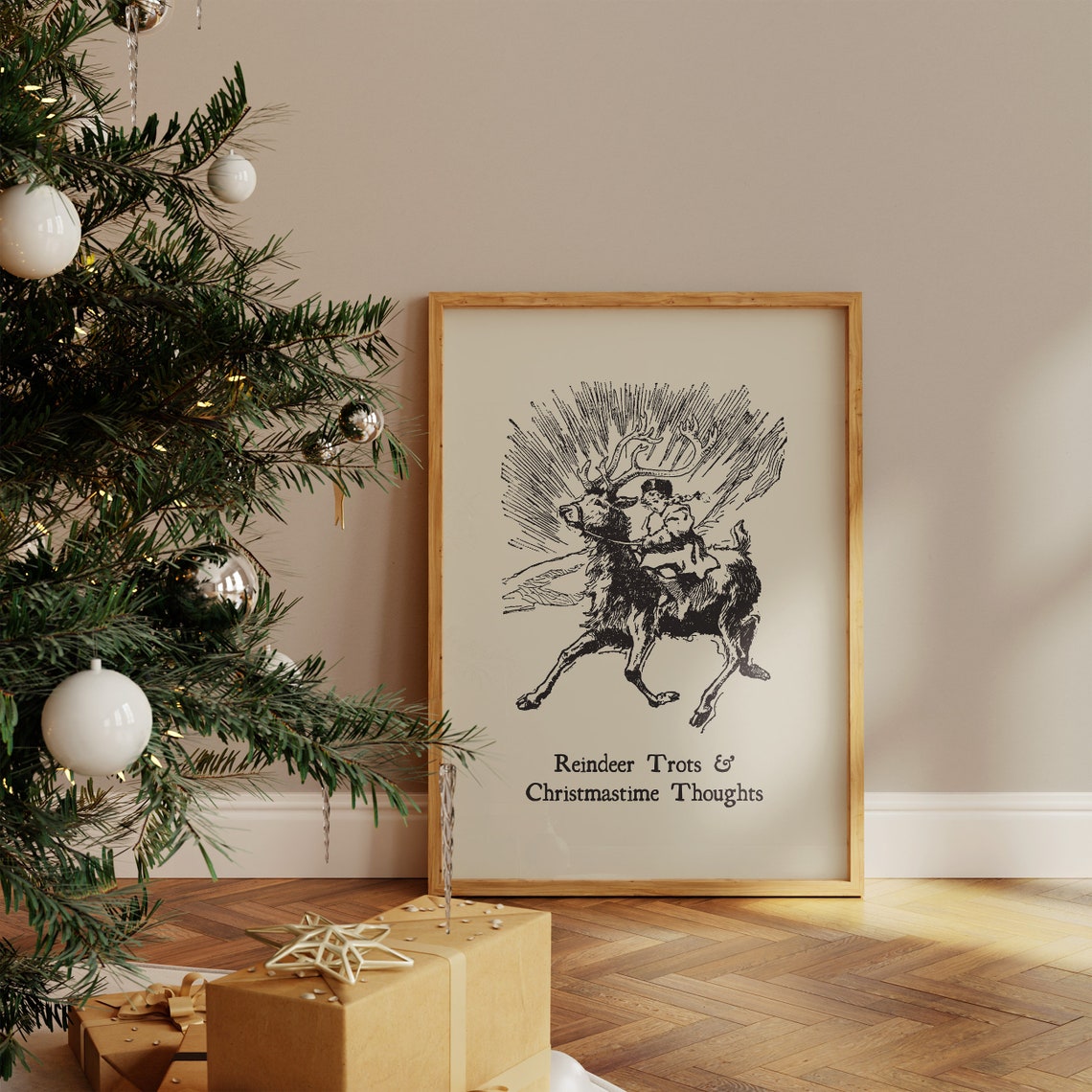 Reindeer Trots And Christmastime Thoughts Vintage Christmas Poster - Image 4