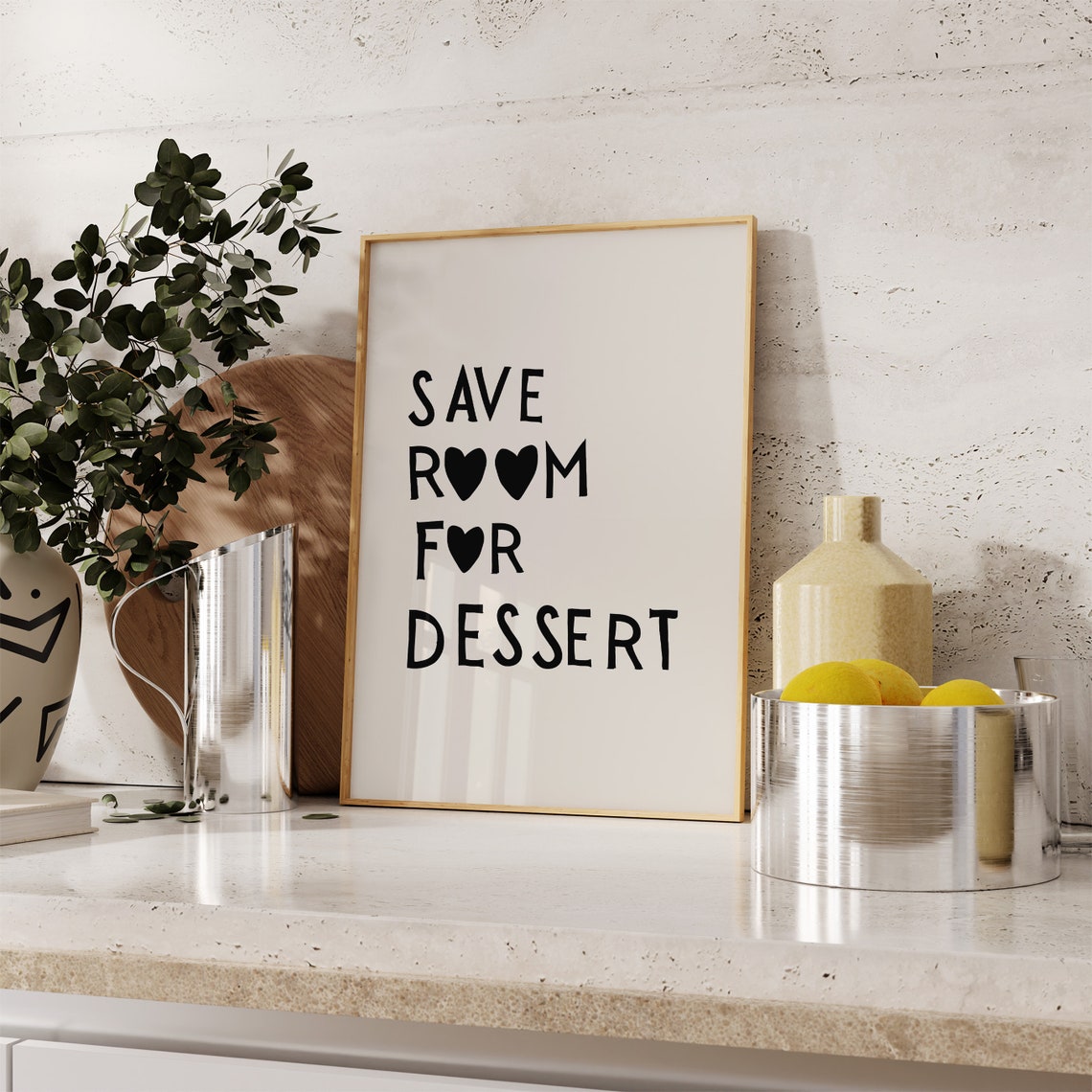 Save Room for Dessert Heart Lettering Minimalist Kitchen Quote Poster - Image 3