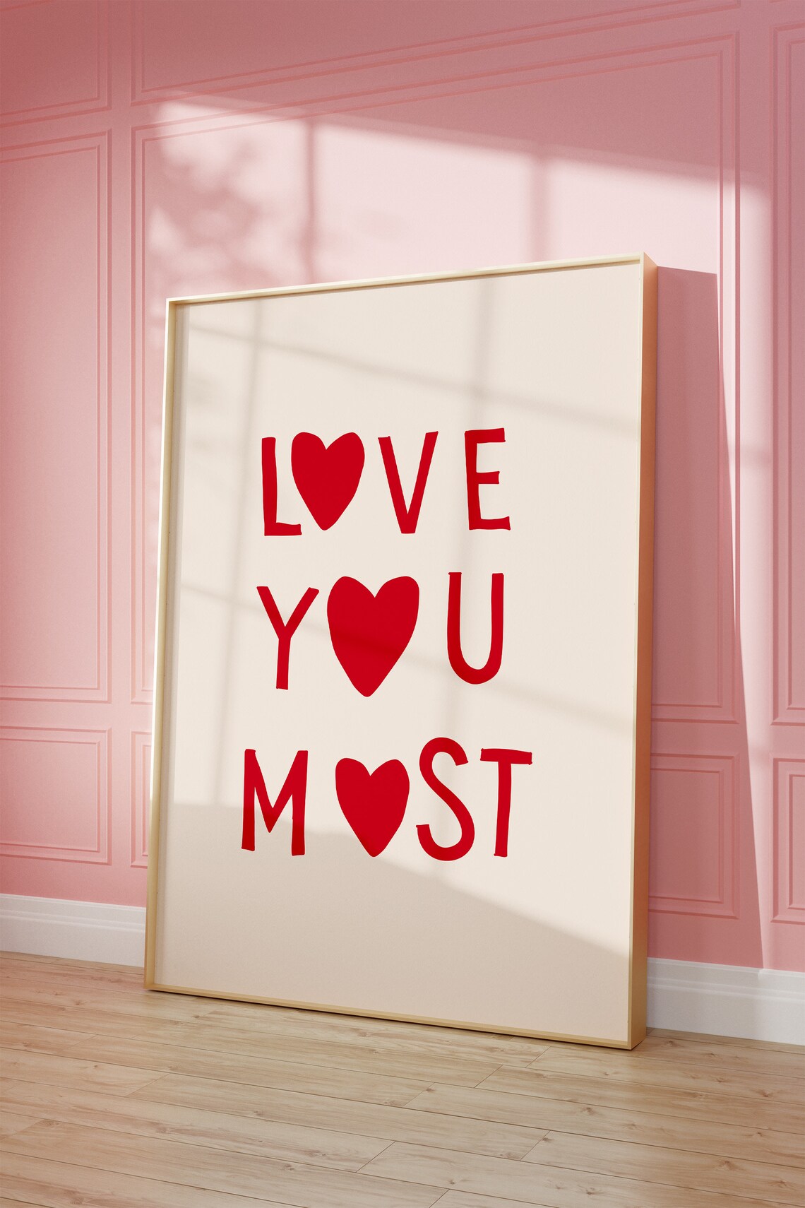 Love You Most Poster Red Heart Typography Feminine Romantic Decor - Image 2