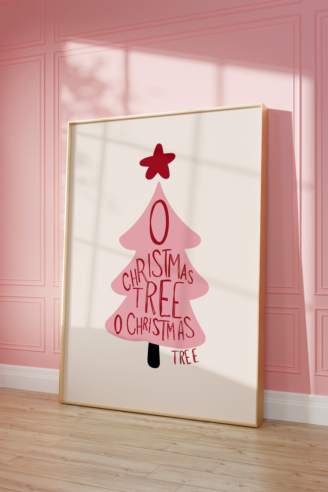 O Christmas Tree Pink Girly Holiday Tree Typography Decor Poster - Image 3
