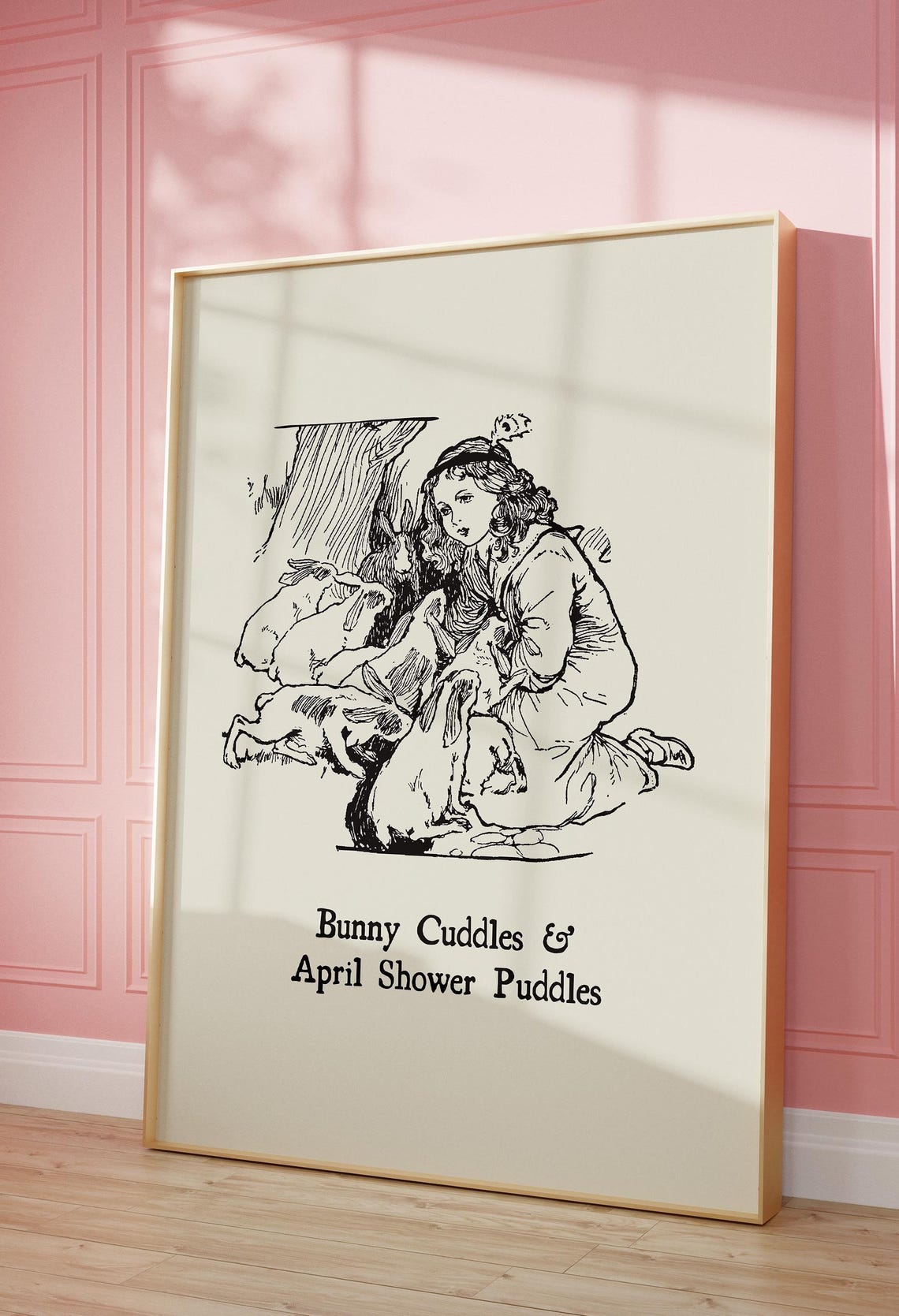 Bunny Cuddles April Shower Puddles Vintage Easter Bunny Wall Art - Image 2