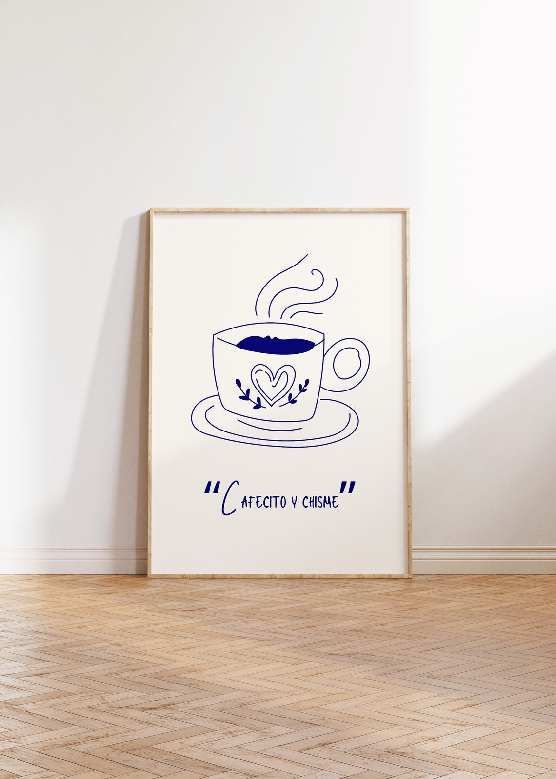 Cafecito Y Chisme Minimalist Blue Line Art Coffee Cup Poster - Image 4
