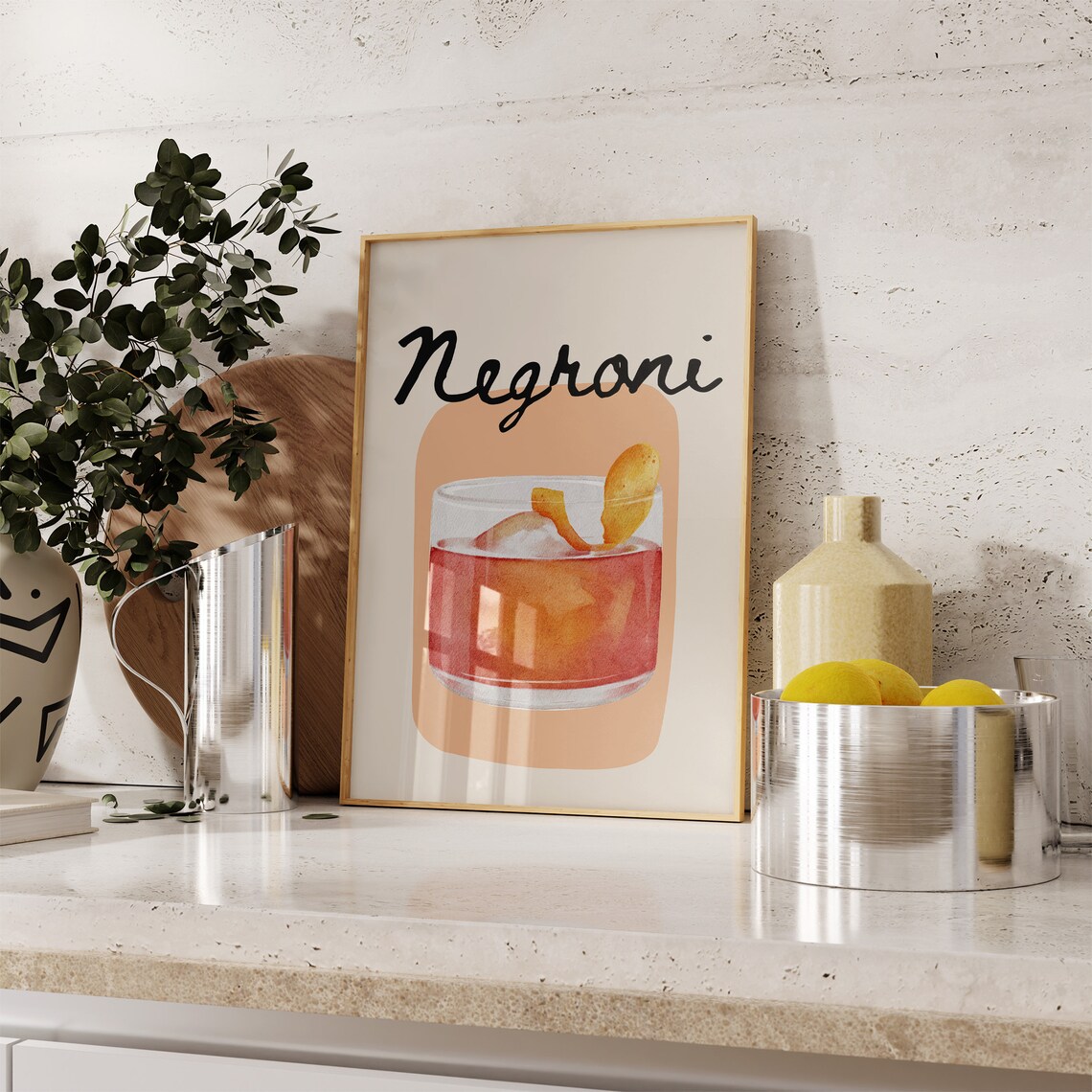 Negroni Cocktail Watercolor With Orange Peel Bar Cart Art Print - Image 3