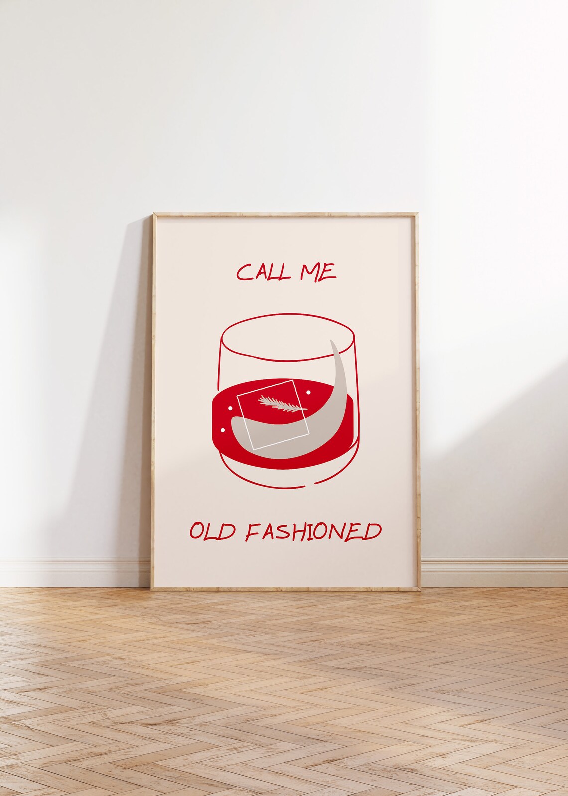 Call Me Old Fashioned Red Cocktail Bar Cart Line Art Decor Poster - Image 4