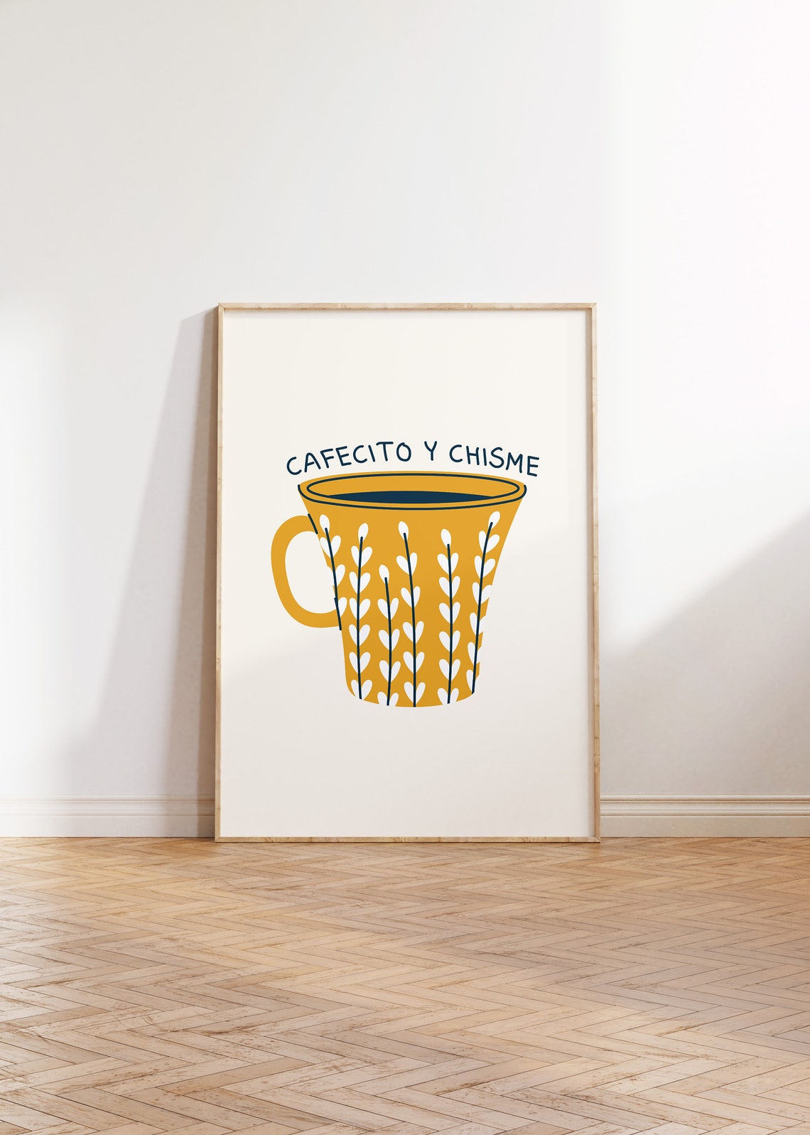 Cafecito Y Chisme Yellow Coffee Cup Spanish Kitchen Decor Poster - Image 2