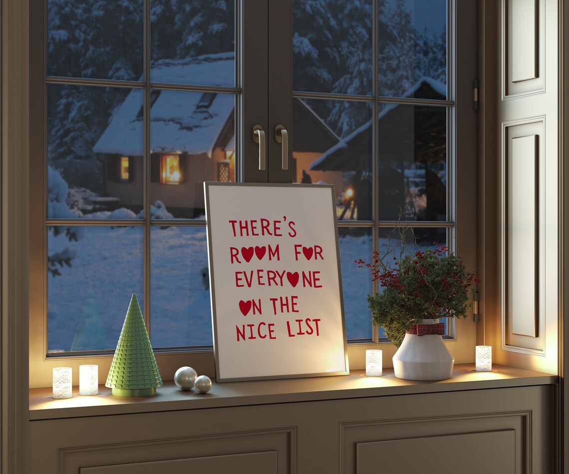 Room For Everyone On The Nice List Red Heart Christmas Quote Poster - Image 2