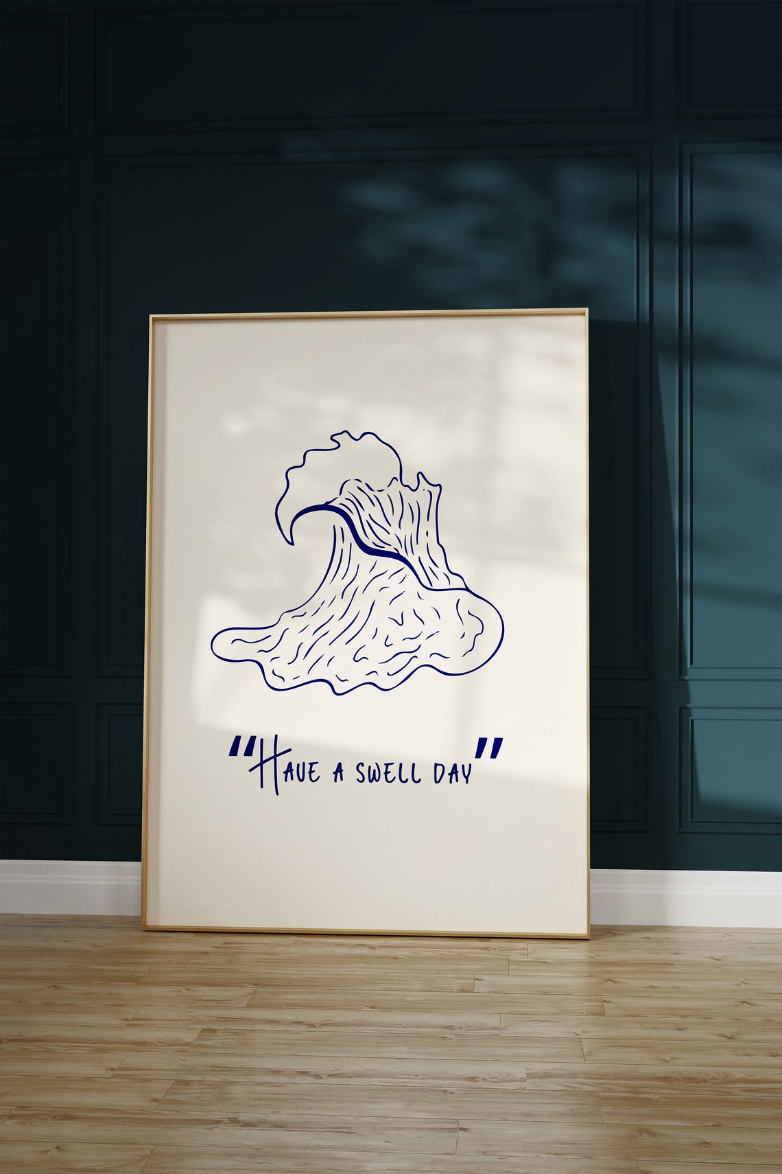 Have A Swell Day Blue Wave Line Art Coastal Surf Typography Poster