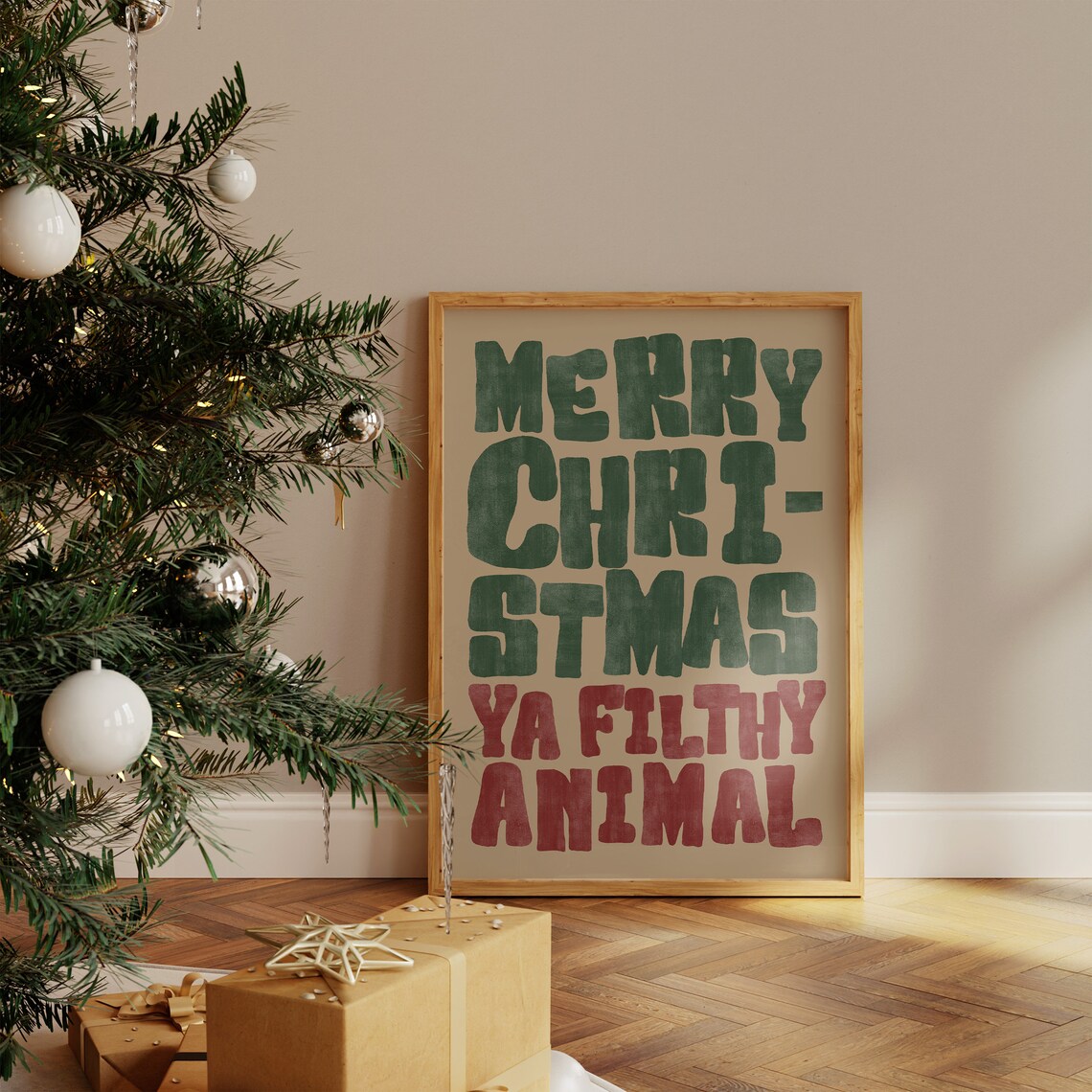 Vintage Merry Christmas Typography Art Print - Image 3