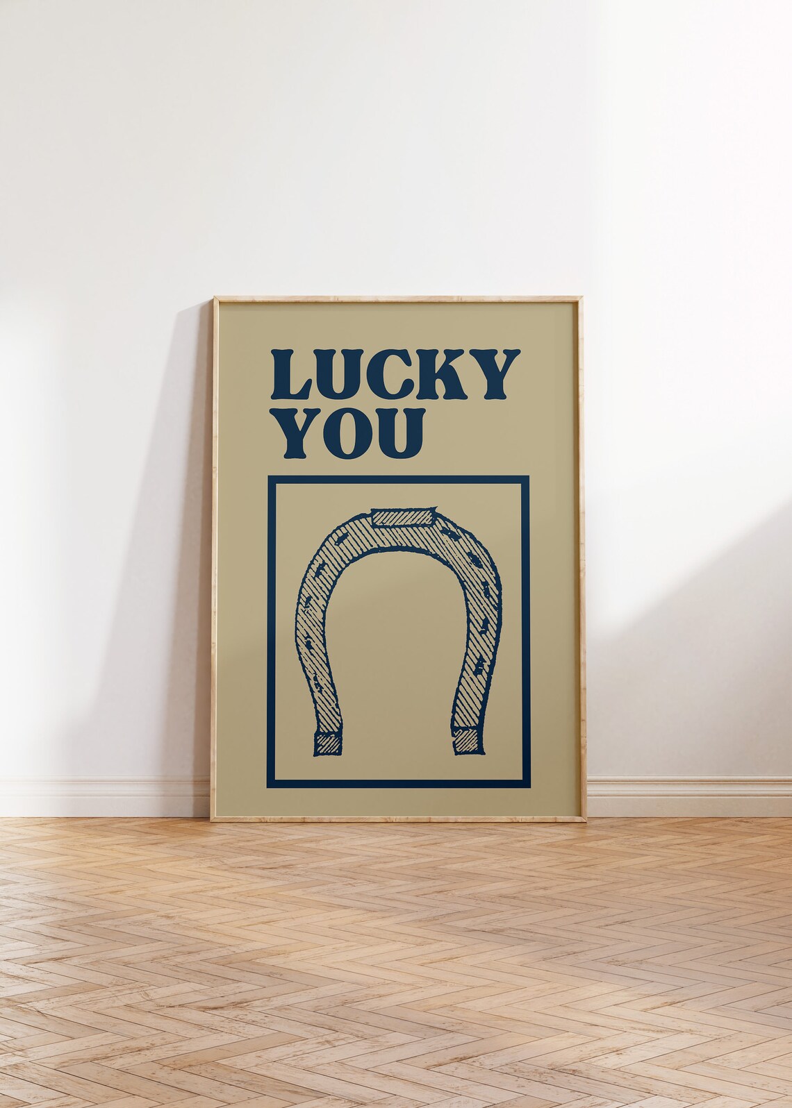 Lucky You Navy Horseshoe Framed Retro Western Luck Charm Poster - Image 4