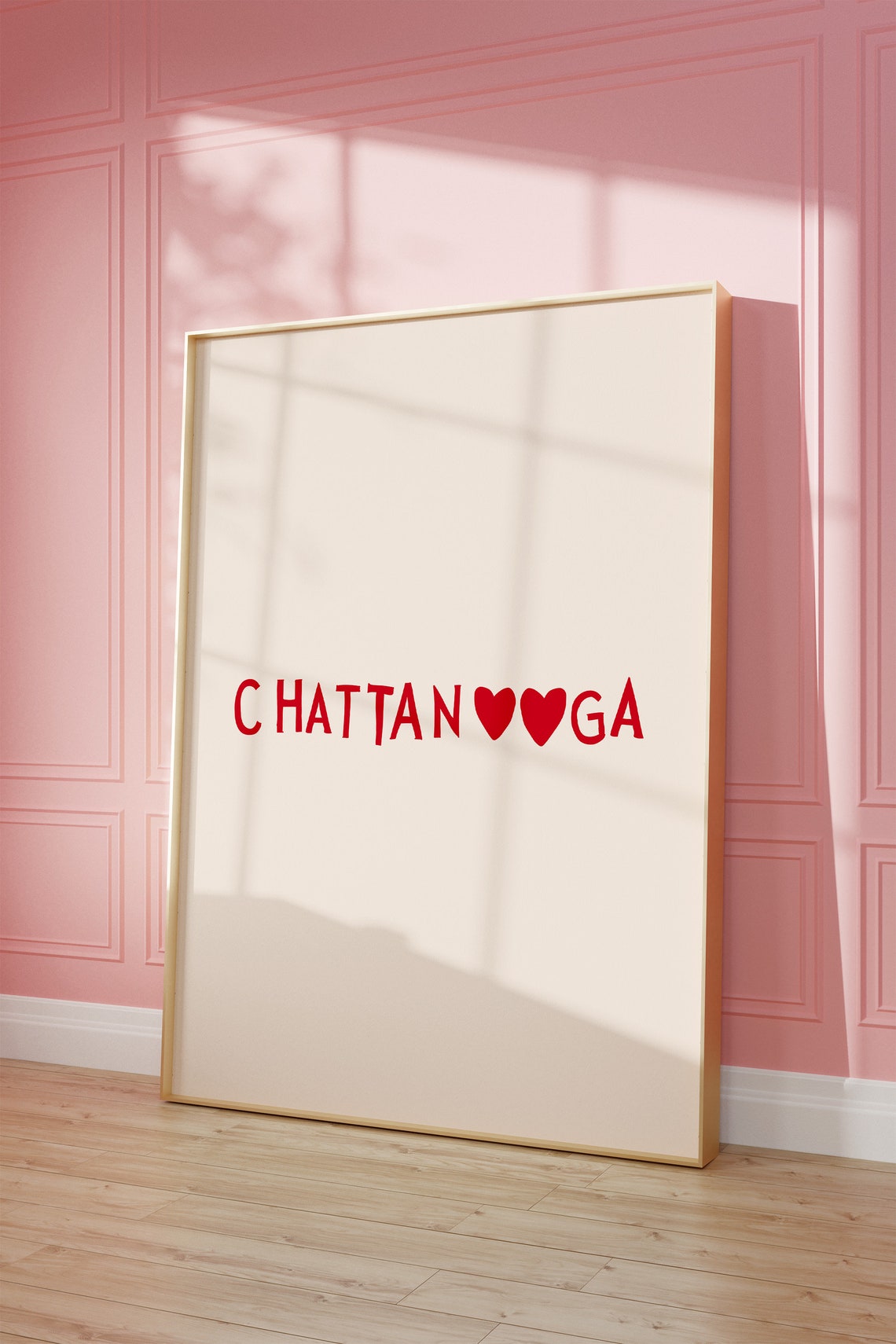 Chattanooga Red Double Heart Letter Minimalist City Name Poster