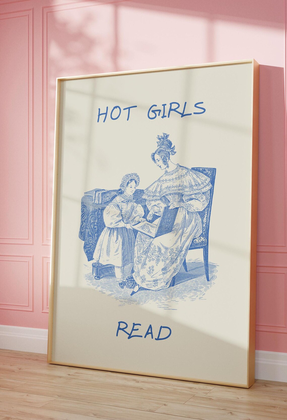 Hot Girls Read Vintage Blue Reading Woman Engraving Book Poster - Image 3