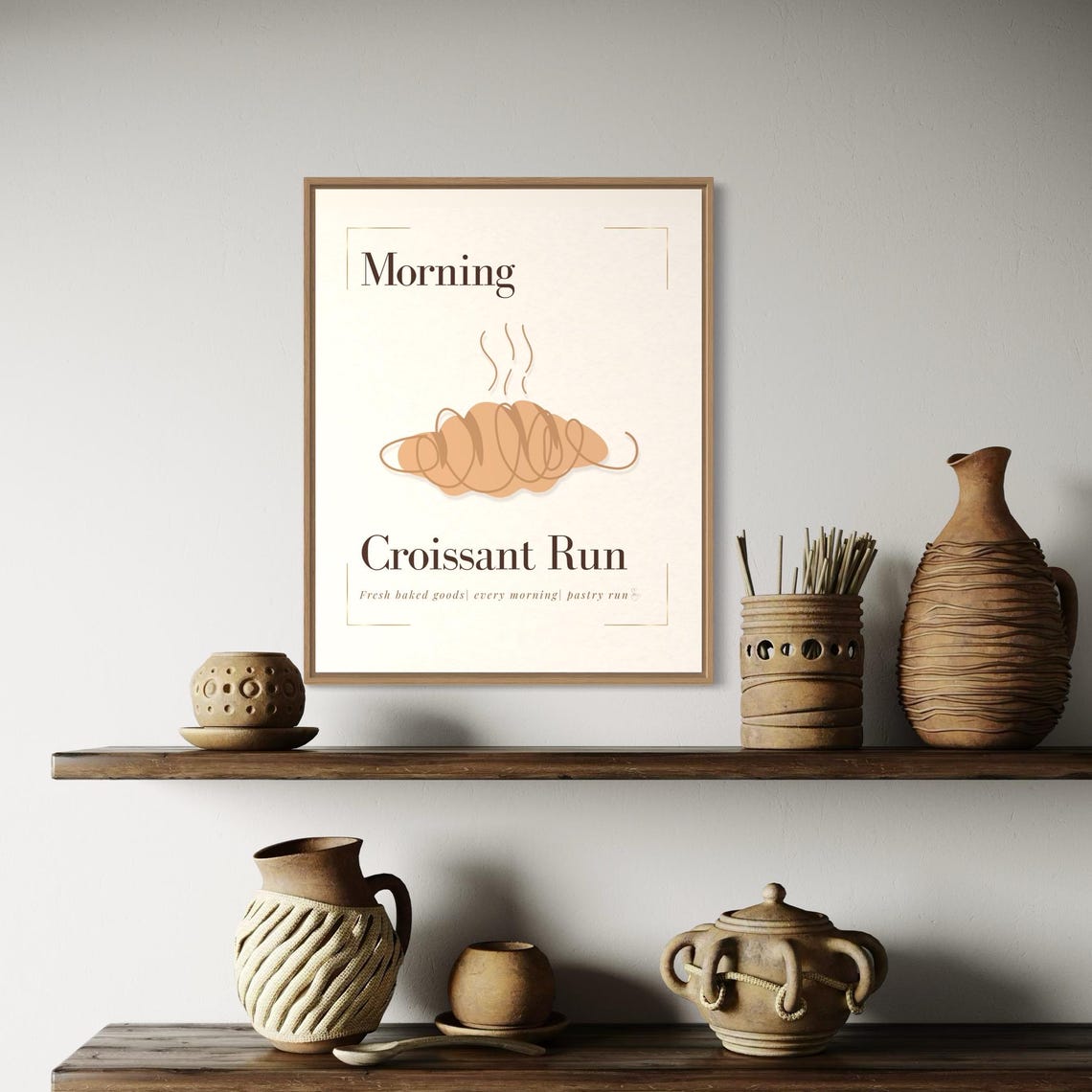 Morning Croissant Run Steaming Croissant Minimalist Kitchen Poster - Image 4
