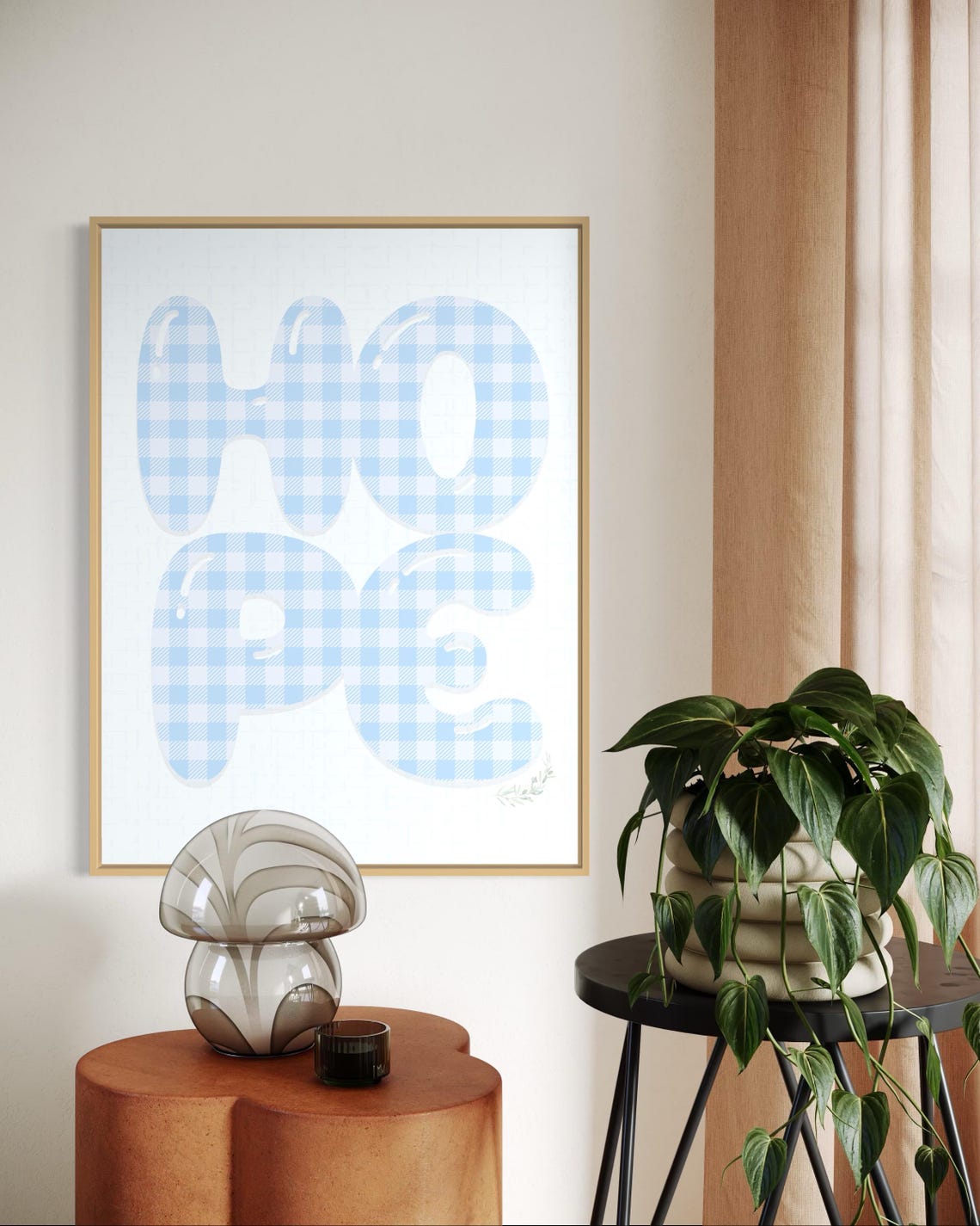 Hope Blue Gingham Bubble Letter Typography Quote Decor Poster - Image 5