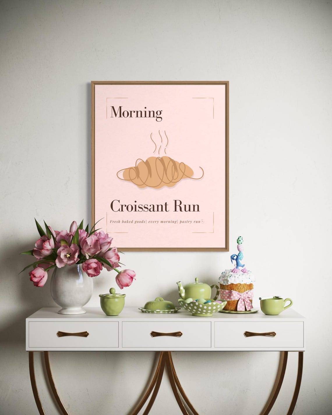 Morning Croissant Run Bakery Poster in Soft Pink Minimalist Style - Image 6