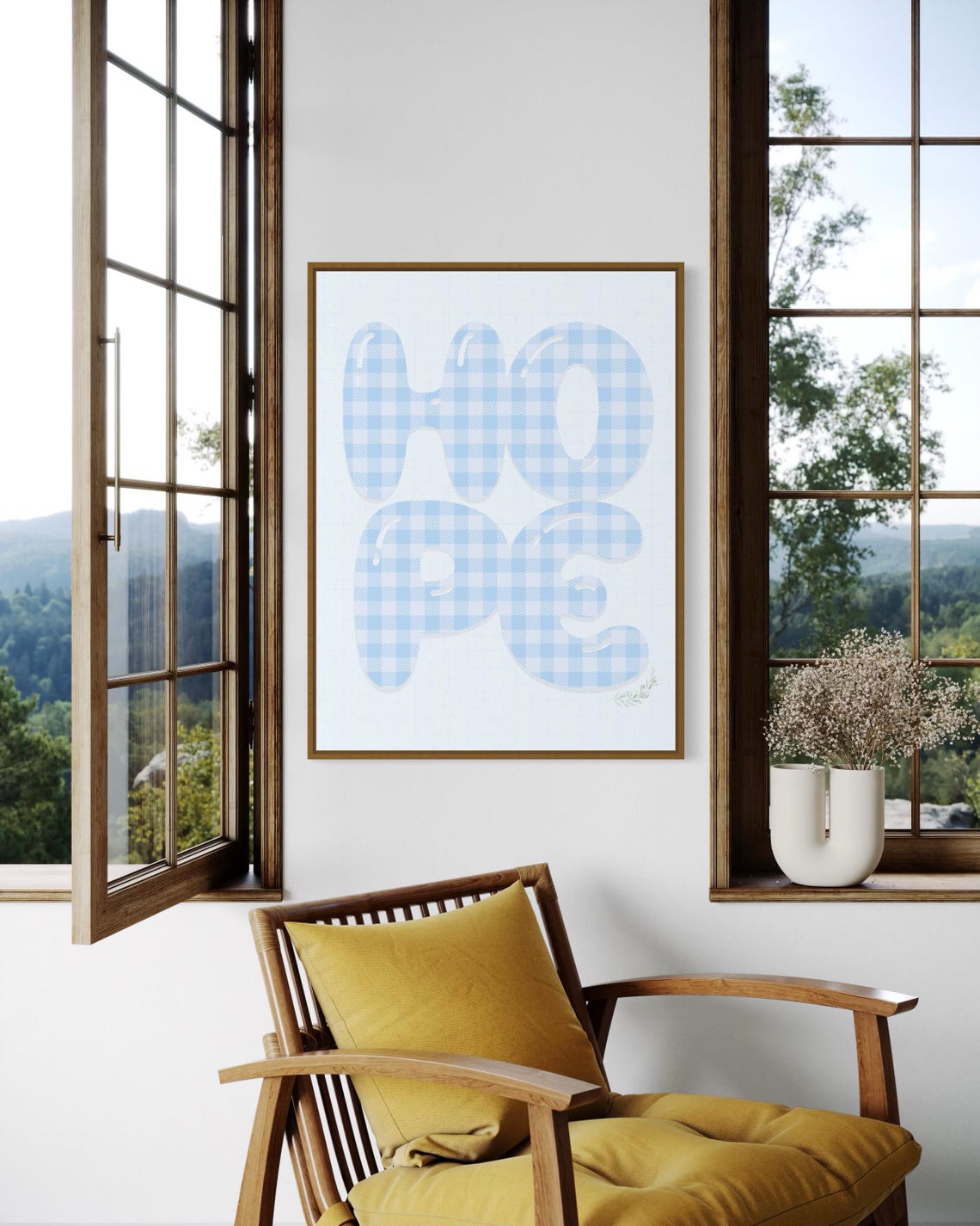 Hope Blue Gingham Bubble Letter Typography Quote Decor Poster - Image 2