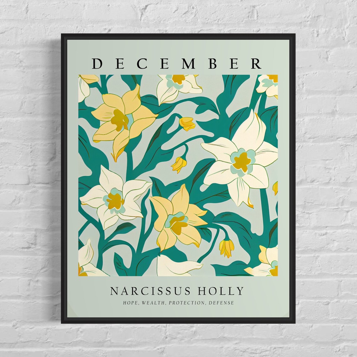 December Narcissus and Holly Art Print, 1960s