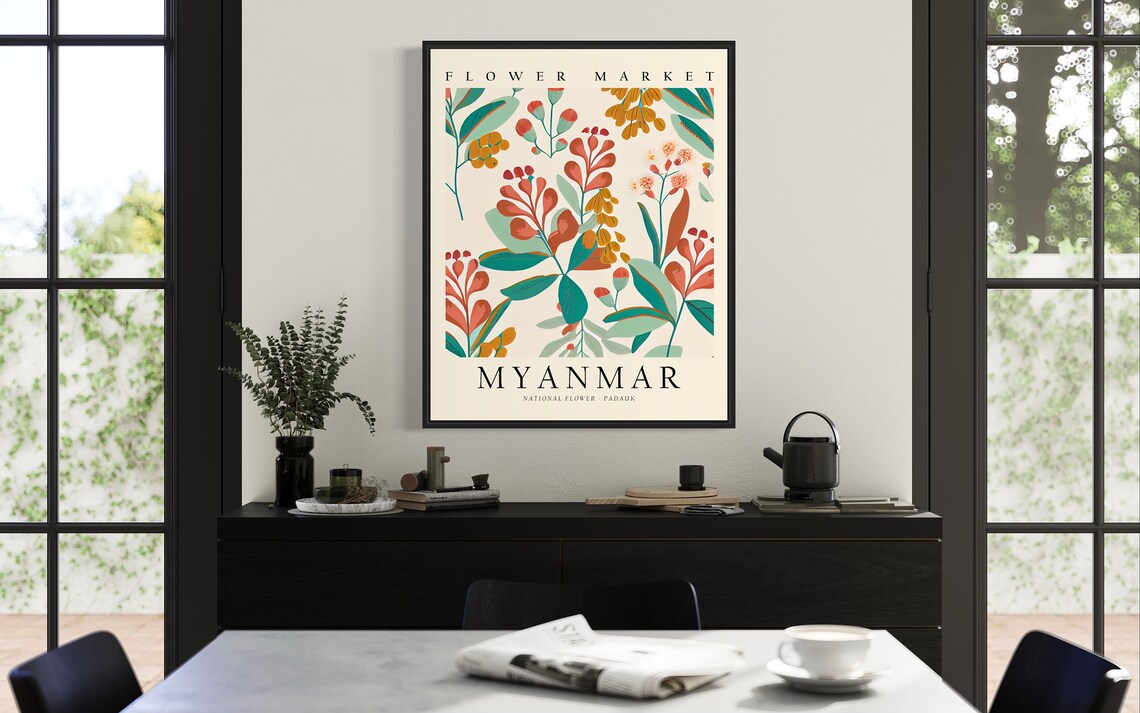 Myanmar Padauk Flower Market Botanical Floral Garden Art Poster - Image 2