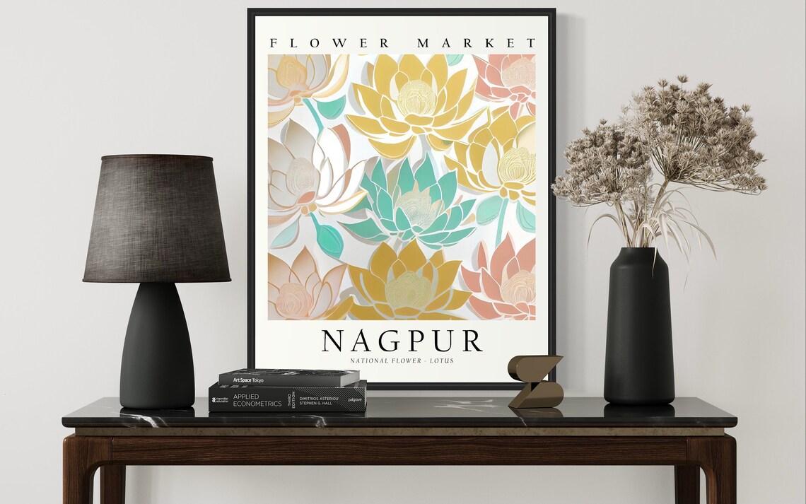 Nagpur Lotus Flower Market Botanical City Travel Decor Poster - Image 2