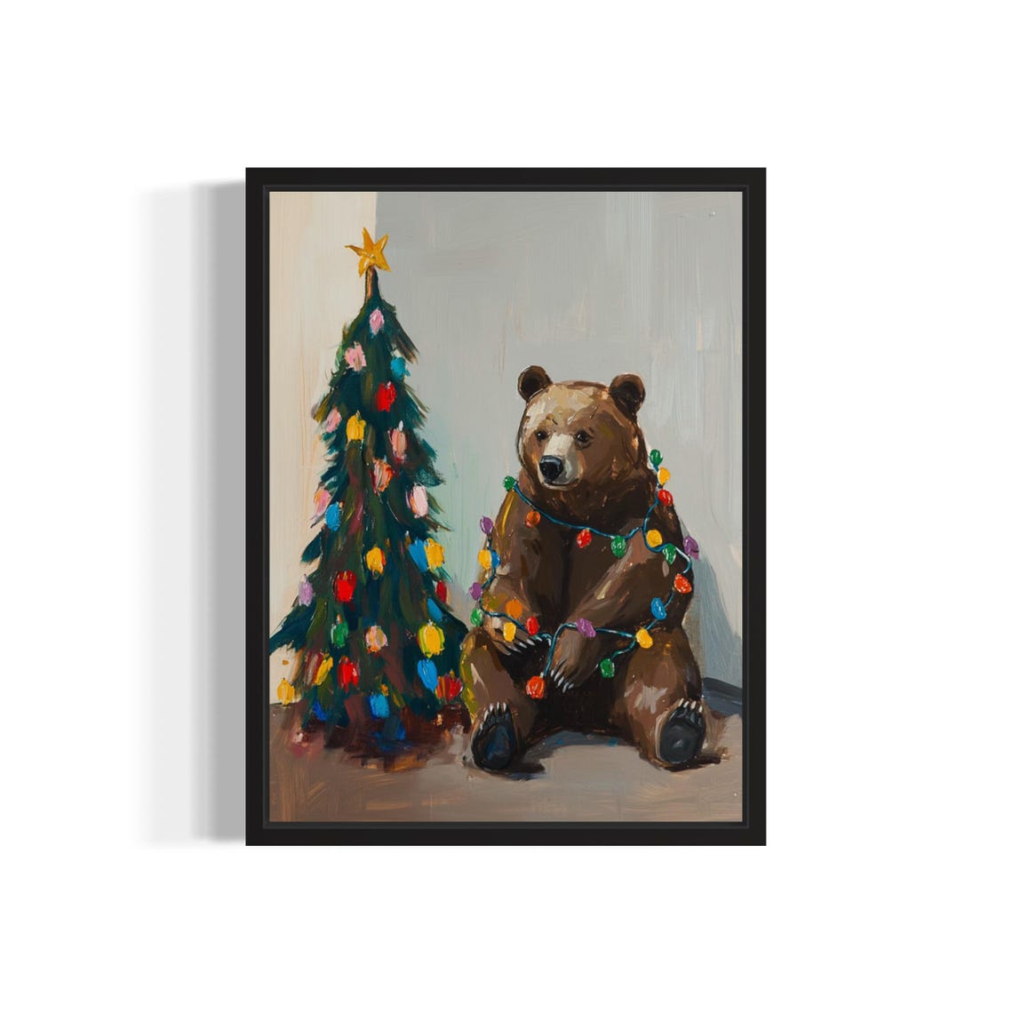 Brown Bear Tangled In Christmas Lights Holiday Poster Artwork